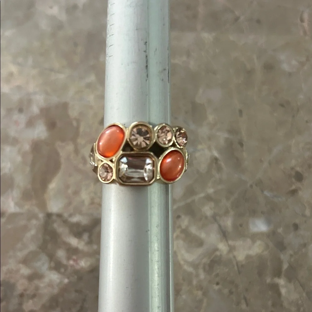 Women's Gold-Tone Ring with Orange and Clear Stones